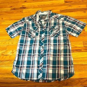 Xl bke blueish green and maroon short sleeve button up